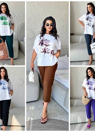 Жіночий літній костюм блуза штани 50-60 рр. женский летний костюм с брюками батал 03030 лл