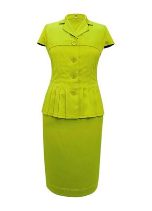 Жовто – зелений костюм зі спідницею1 фото