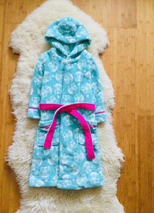 Monsoon пушистый халат 5-6 рок, с принтом совушек. банный, теплый. на море или в бассейн. состояние: идет