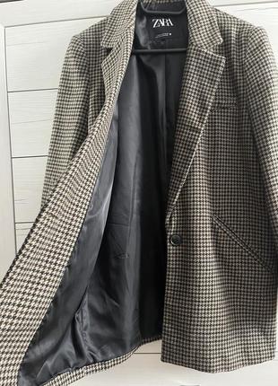 Піджак в клітинку гусячу лапку подовжений коричневий чорний zara