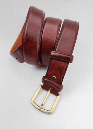 Шкіряний ремінь ermenegildo zegna чоловічий рудий бордовий коричневий однотонний оранжевий червоний зі шкіри рижий