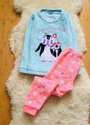 5-6 років 116 зріст primark флісова піжама з пінгвінами. тепла, м"якенька, на манжетах  стан ідеальн