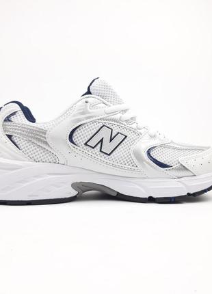 New balance 530 белые с синим кроссовки женские кожаные кожа сетка весенние летние демисезонные демисезон низкие легкие топ качество лицензия