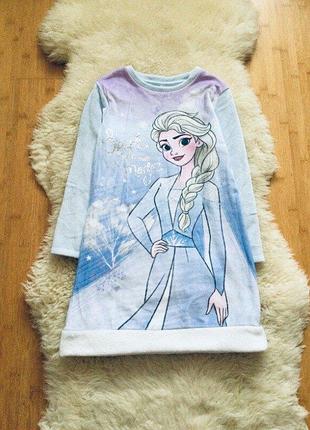 5-6 лет 110-116 george велюровая ночная рубашка frozen ельза. холодное сердце. теплая, мягкая, надпы
