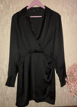 Атласное черное платье от zara