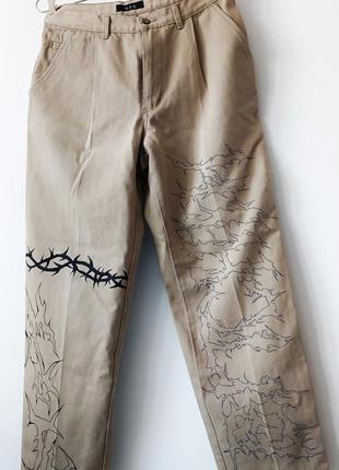 Штани великий розмір оверсайз кастом y2k  хб бавовна висока талія широкі джинси гранж