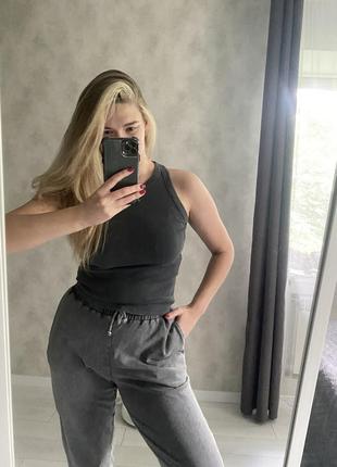 Трендова майка в рубчик графіт