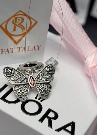 Шарм подвеска серебро 925 проба на браслет цепочку пандора кулон намистина ланцюжок бабочка роза паук паутина цветок красный камень большой черненое2 фото