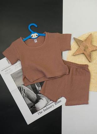 Костюм комплект муслін 62, 68, 74, 80, 86 см шорти+футболка