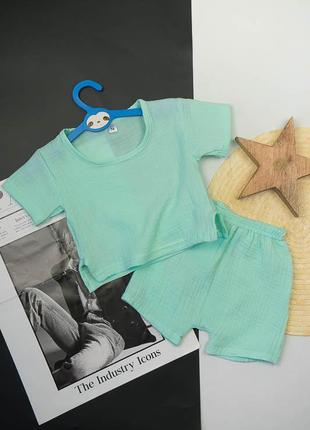 Костюм комплект муслин 62, 68, 74, 80, 86 см шорты+футболка