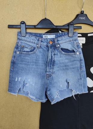 Джинсові шорти висока посадка рваний край zara