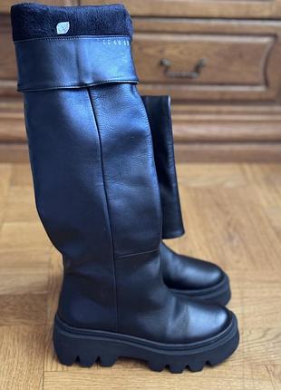 Нові жіночі чорні чоботи євро-зима з натуральної шкіри