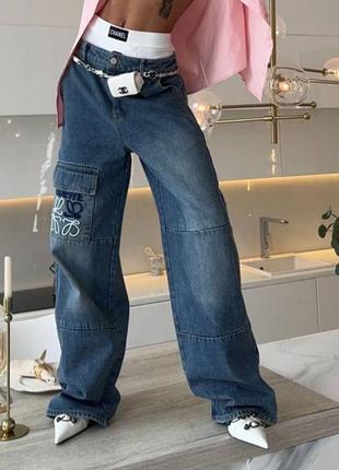 Джинсы палаццо в стиле loewe синие