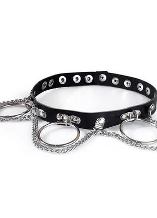 Чокер із натуральної шкіри з кільцями ланцюжки ланцюги підвіска підвіски натуральна шкіра, металева4 фото