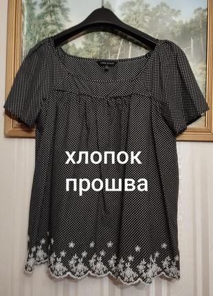 Вільний легкий топ блуза laura ashley бавовна принт горошок прошва виріз каре