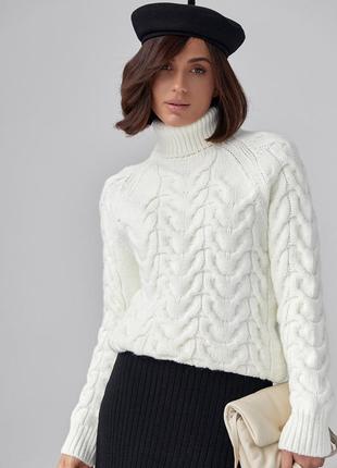 Женский свитер из крупной вязки в косичку - молочный цвет, s (есть размеры)
