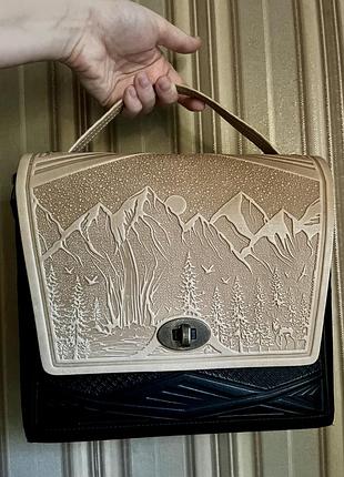 Неповторна шкіряна сумка ручної роботи пейзаж 🇺🇦