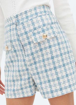 Нові шорти твідові , голубі , міцні , висока посадка , в клітинку zara new look mango next