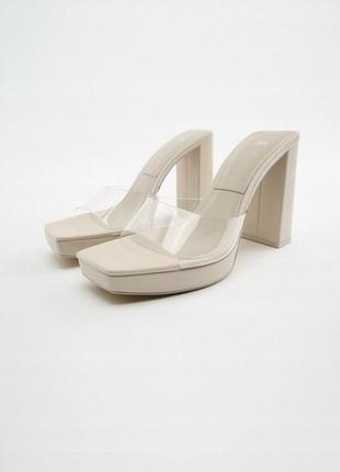 Zara жіночі туфлі бежеві прозорі босоніжки на високих підборах розмір 39