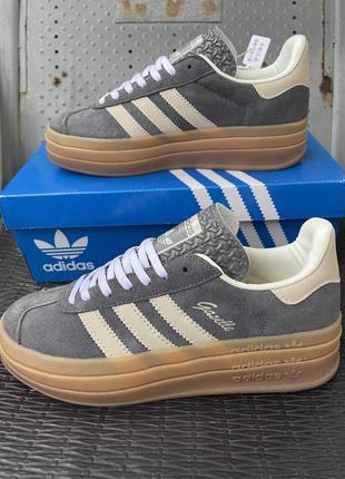 Кеди кросівки adidas gazelle на платформі натуральний замш