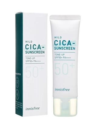 Корейский солнцезащитный крем innisfree true cica с центеллой тон кожи1 фото