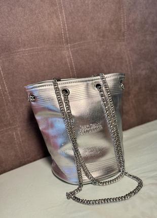 Серебряная сумка на плечо,классическая сумка на плечо,сумка jean paul gaultier