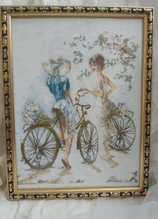 Картина вишита хрестиком 💙🚲романтическая девушка велосипедистки
