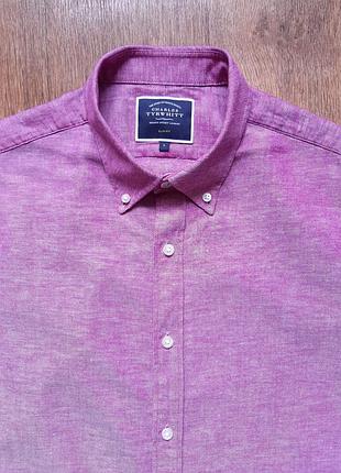 Теніска лляна фіолетова бузкова charles tyrwhitt slim fit англія , l льон, бавовна