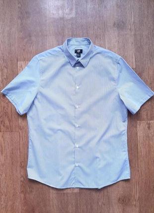 Тенниска в бело-голубую полоску h&m slim fit xl l хлопок3 фото