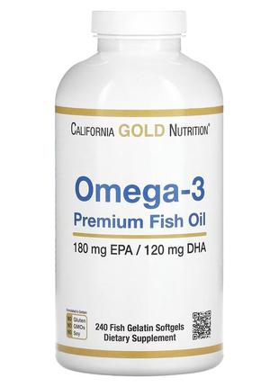Омега-3, 240 капсул, рыбий жир california gold nutrition