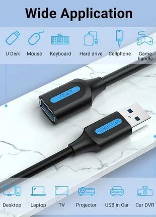 Vention usb 3.0 high speed кабель подовжувач usb 3.0 black a13 2м6 фото