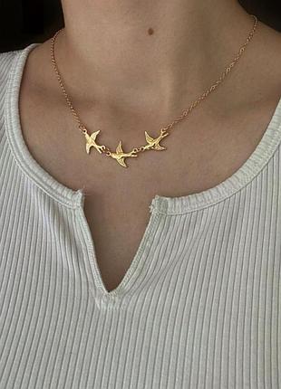 Подвеска ласточки цепочка птички чокер