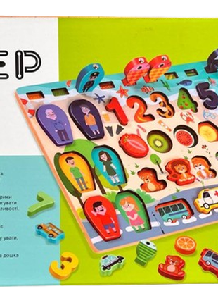 Развивающая деревянная игра математика с сортером и магнитной рыбалкой (43742)