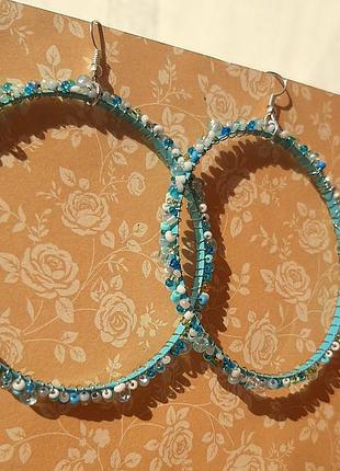 Серьги кольца ручн раб hand made boho etno кругл голуб кульчики бисер украшен тренд бижутерия бохо етно5 фото