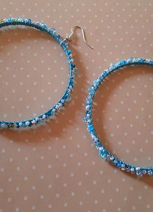 Серьги кольца ручн раб hand made boho etno кругл голуб кульчики бисер украшен тренд бижутерия бохо етно3 фото