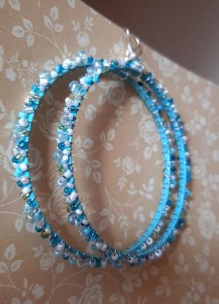 Серьги кольца ручн раб hand made boho etno кругл голуб кульчики бисер украшен тренд бижутерия бохо етно2 фото