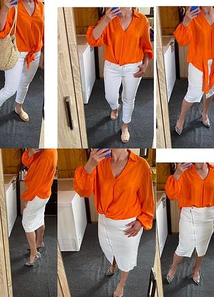 Шикарная стильная ярко оранжевая блуза оверсайз,f&amp;f,p.16-18