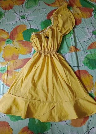 Платье платьице цвета солнце 🌞жёлтое на одно плечо с воланами рюш лето шикарное8 фото