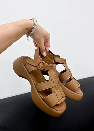 Босоніжки шкіряні кавові8 фото