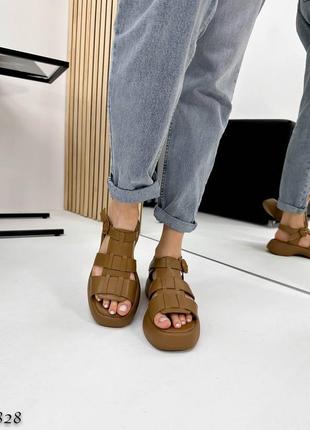 Босоніжки шкіряні кавові2 фото