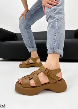 Босоніжки шкіряні кавові4 фото