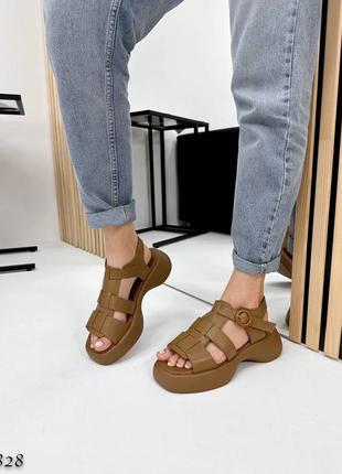 Босоніжки шкіряні кавові7 фото