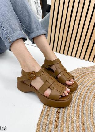 Босоніжки шкіряні кавові3 фото