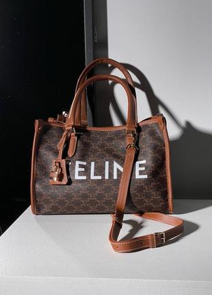 Сумка женская в стиле celine horizontal cabas in triomphe with print tan brown