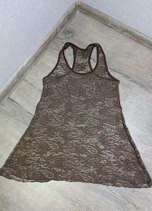 Еротична мереживна прозора майка коричнева