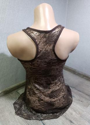 Еротична мереживна прозора майка коричнева