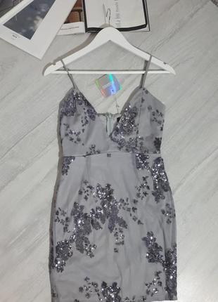 Сукня missguided з вишивкою паєтками/срібляста сукня з паєтками5 фото