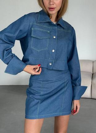 Женский джинсовый костюм с короткой юбкой мини пидж3 фото