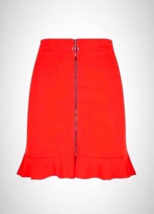 Романтическая красная юбка трикотаж на молнии с оборкой от new look л1 фото