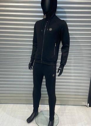 Брендовый мужской спортивный костюм / качественный костюм philip plein в черном цвете на каждый день5 фото